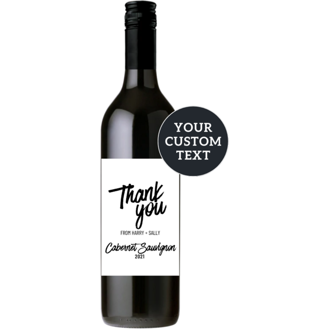 Custom Wine Label | Thank You | Qty 12 | 10x15cm B&W Labels